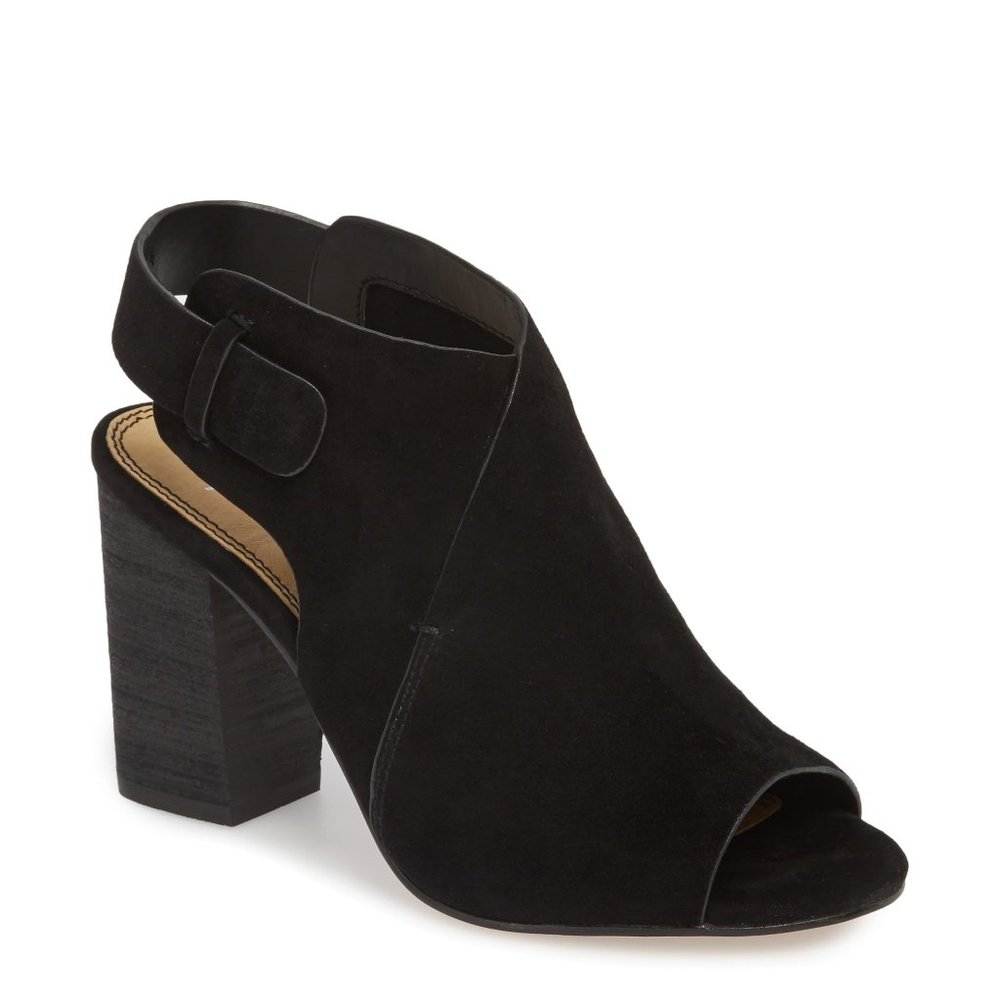 SPLENDID Nikolai Suede Leather Open Toe Booties in Black Size 10